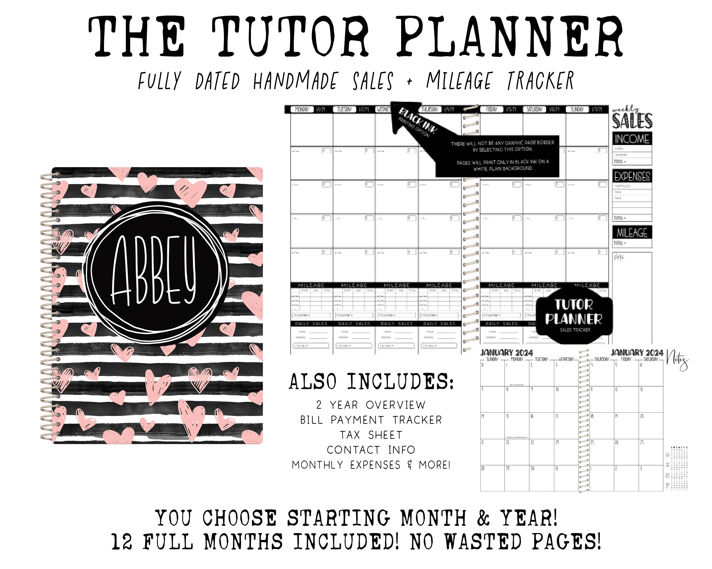 The Tutor Planner - BLACK LINED HEARTS