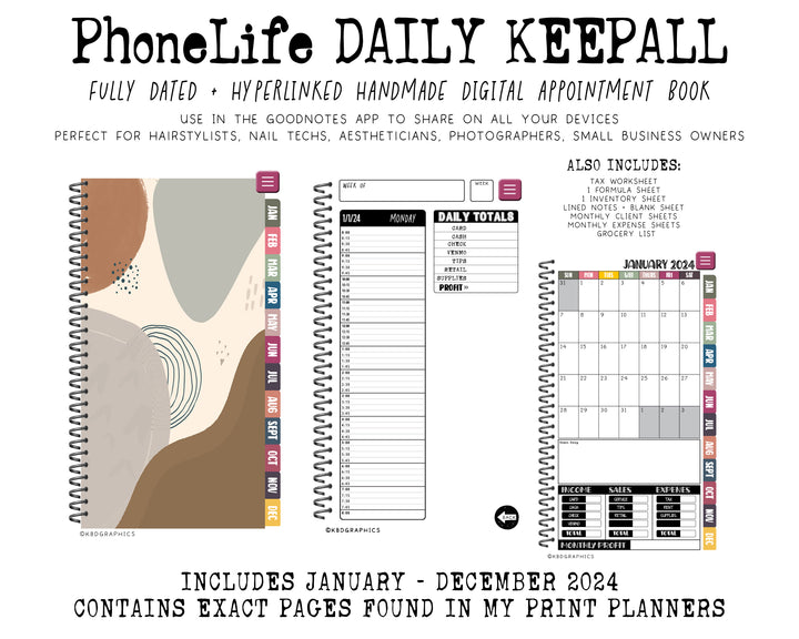 2024 PhoneLife Daily Keepall Digital Planner | BOHO ABSTRACT 2