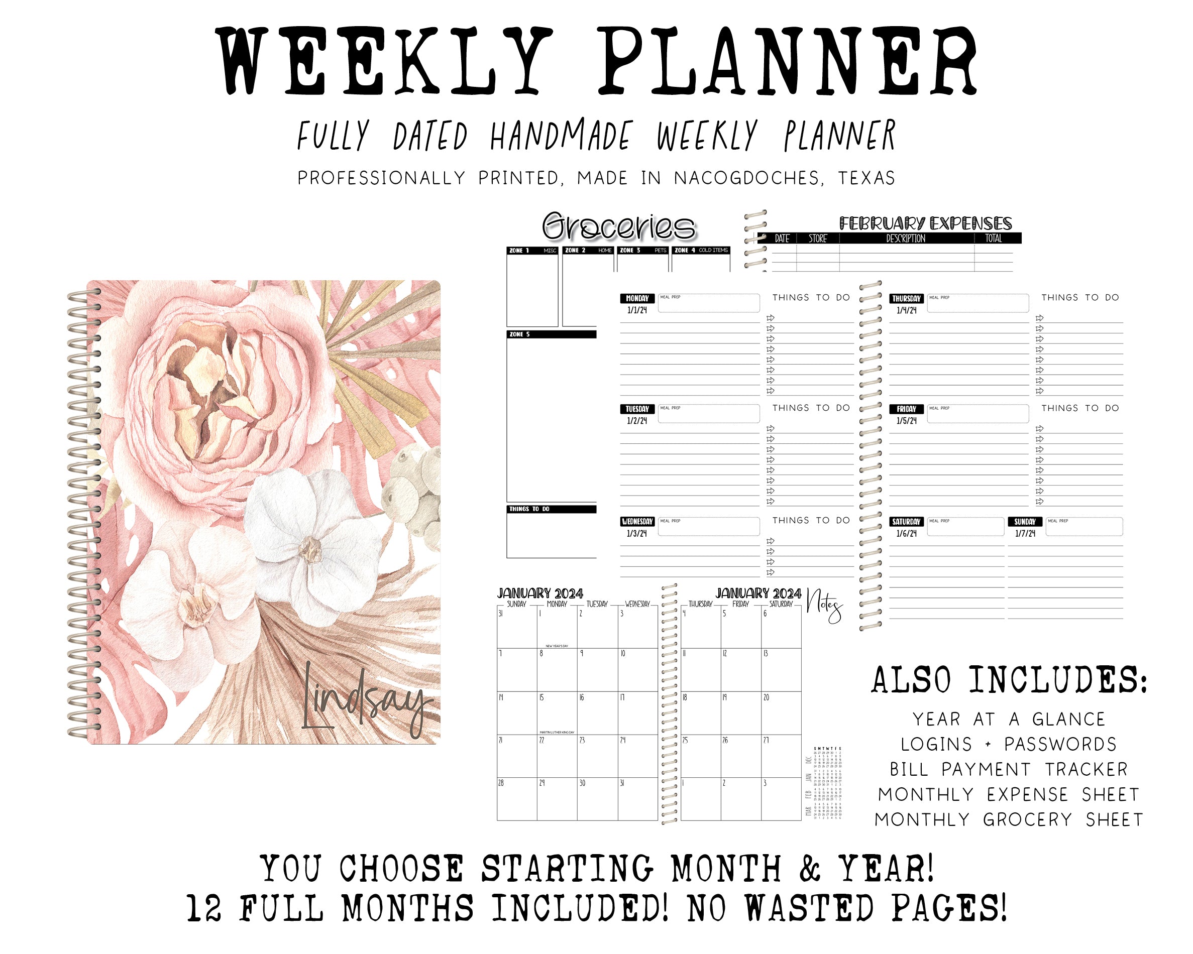 2024 Printed Weekly Planner - BOHO FLORAL
