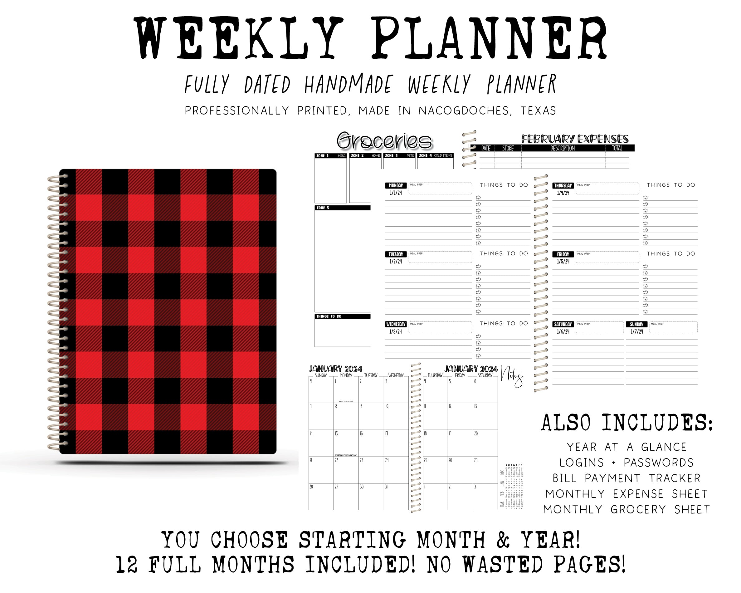2024 Printed Weekly Planner - BUFFALO PLAID