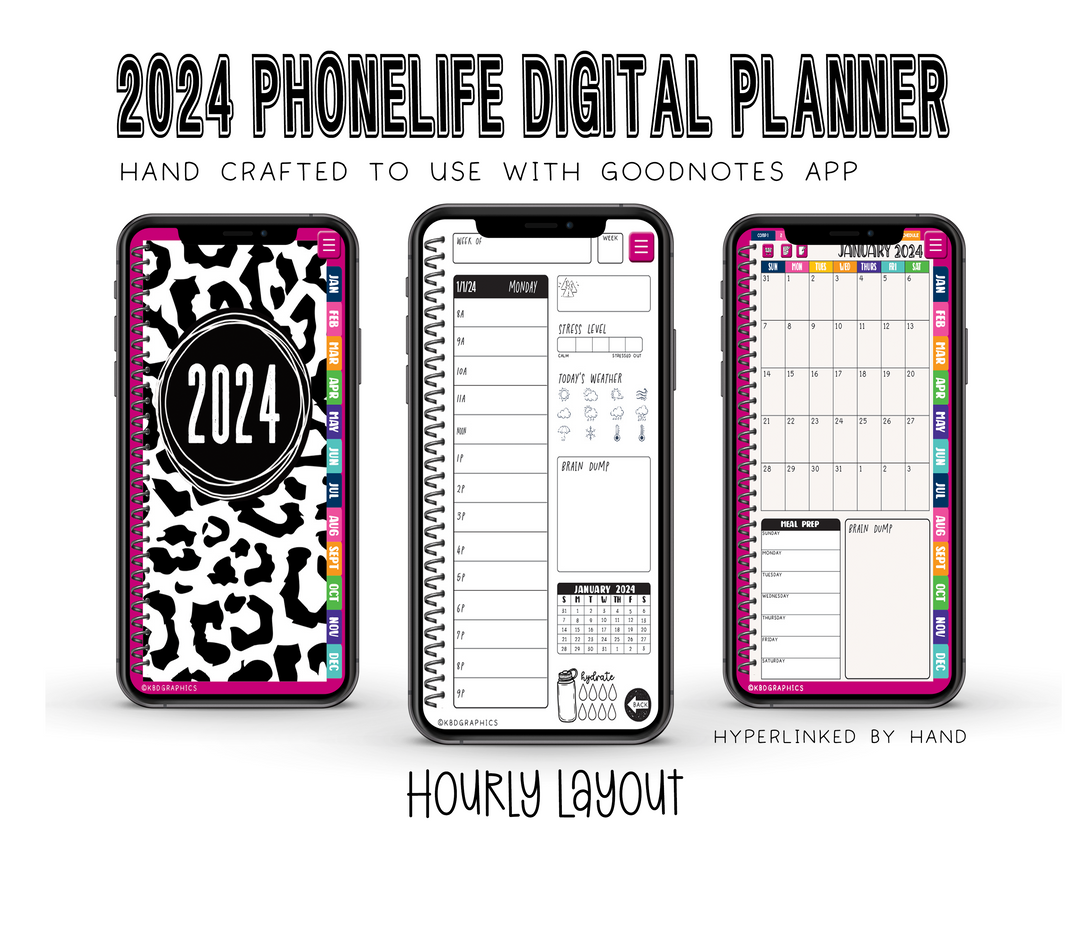 PhoneLife Hourly Digital Planner | Cheer + Baseball | BW Cheetah
