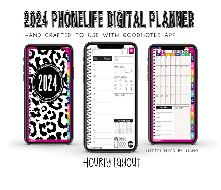 PhoneLife Hourly Digital Planner | Cheer + Baseball | BW Cheetah