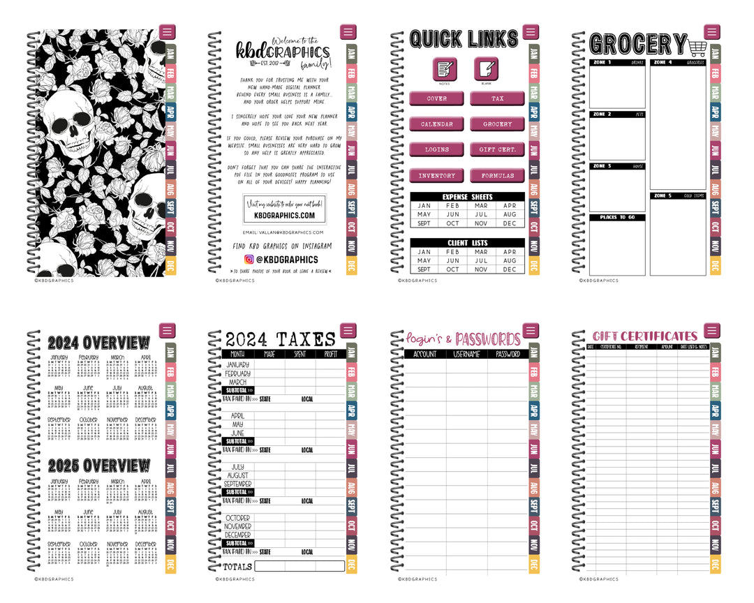 2024 PhoneLife Daily Keepall Digital Planner | BW SKULLS