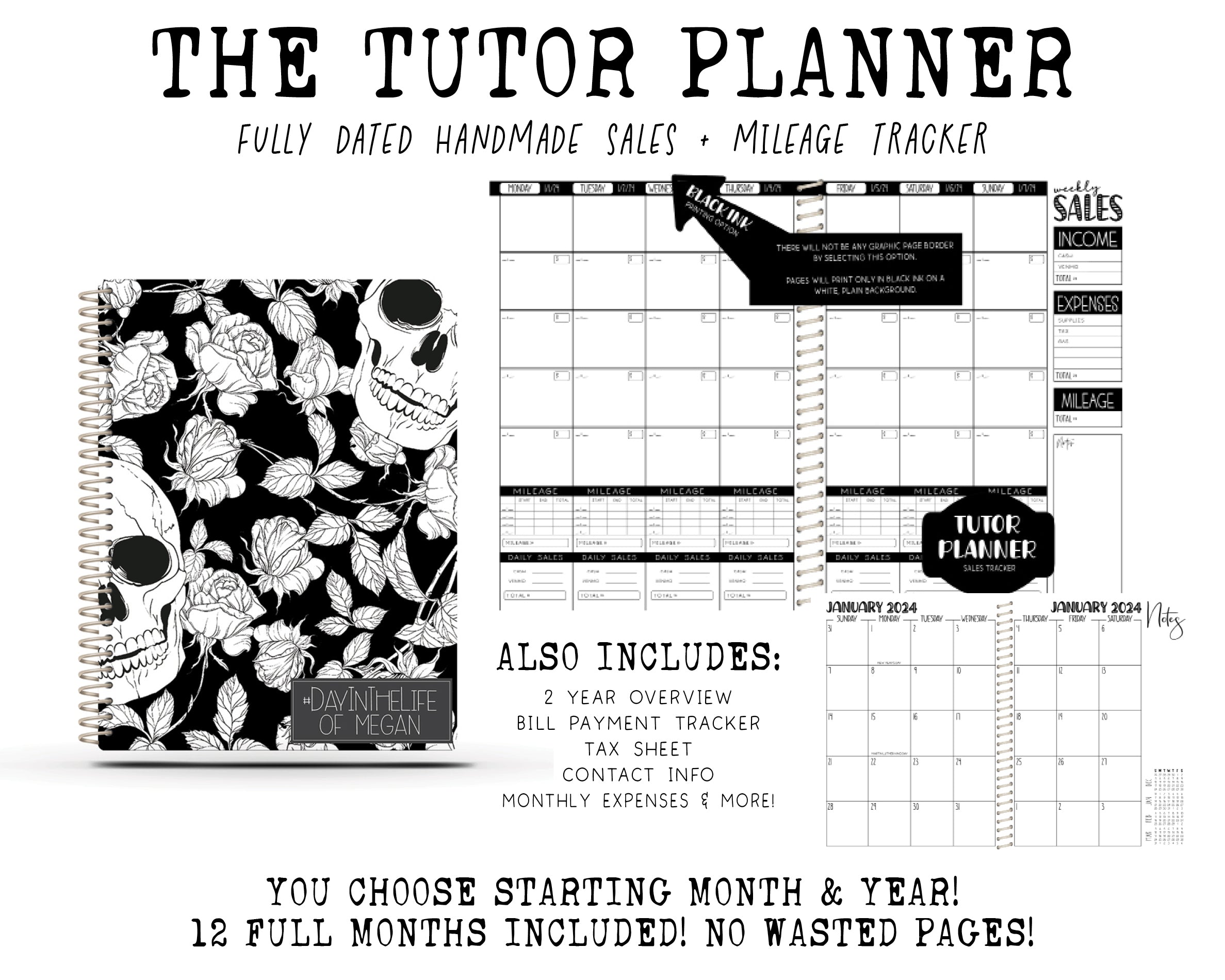 The Tutor Planner - BW SKULLS