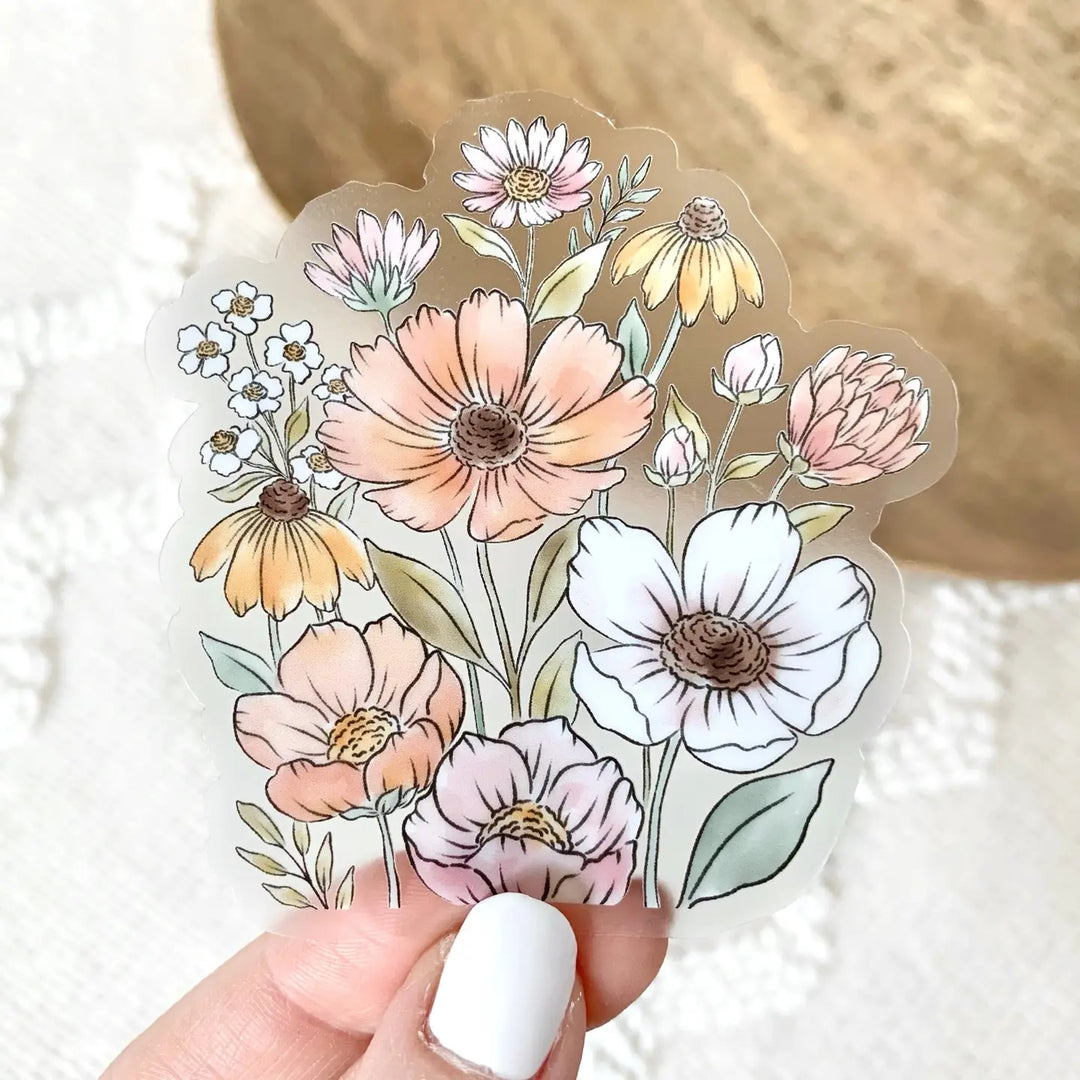 Clear Wildflower Bunch Sticker 3x3 in