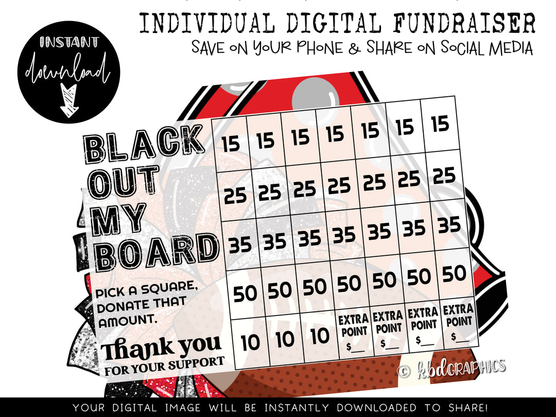 Football Digital Fundraiser - INSTANT DOWNLOAD - RED BLACK CHEER