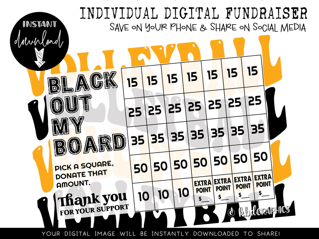 Volleyball Digital Fundraiser - INSTANT DOWNLOAD - BLACK GOLD RETRO