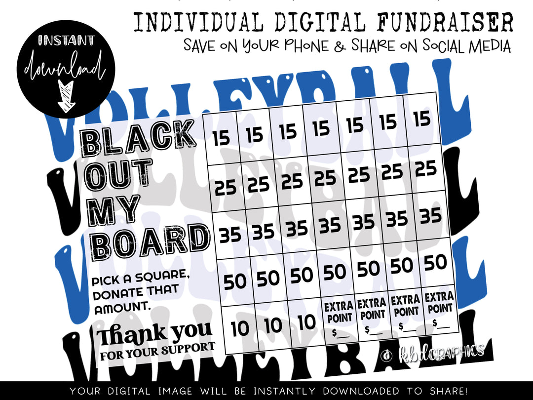 Volleyball Digital Fundraiser - INSTANT DOWNLOAD - BLUE BLACK RETRO