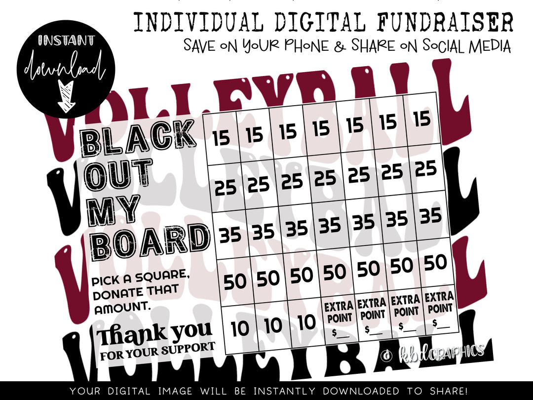 Volleyball Digital Fundraiser - INSTANT DOWNLOAD - MAROON BLACK RETRO