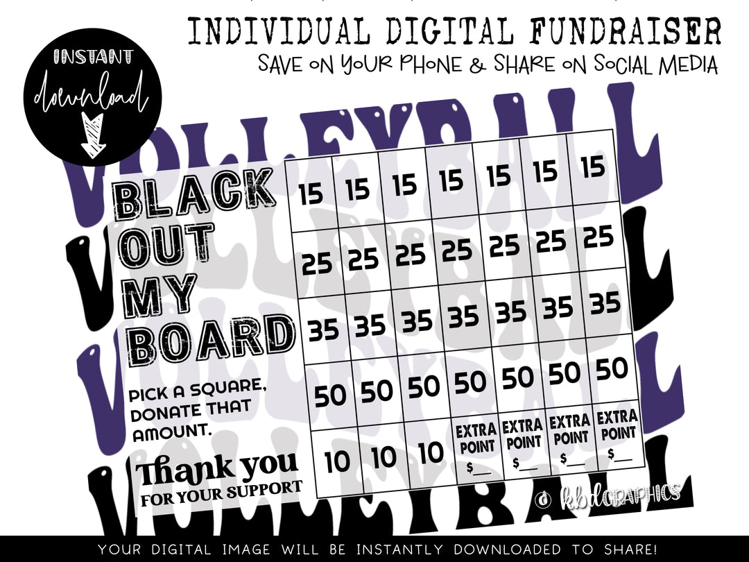 Volleyball Digital Fundraiser - INSTANT DOWNLOAD - PURPLE BLACK RETRO