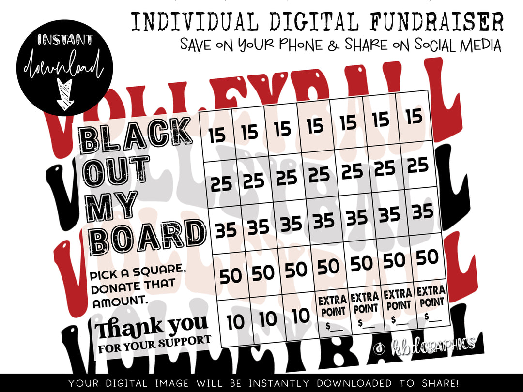 Volleyball Digital Fundraiser - INSTANT DOWNLOAD - RED BLACK RETRO