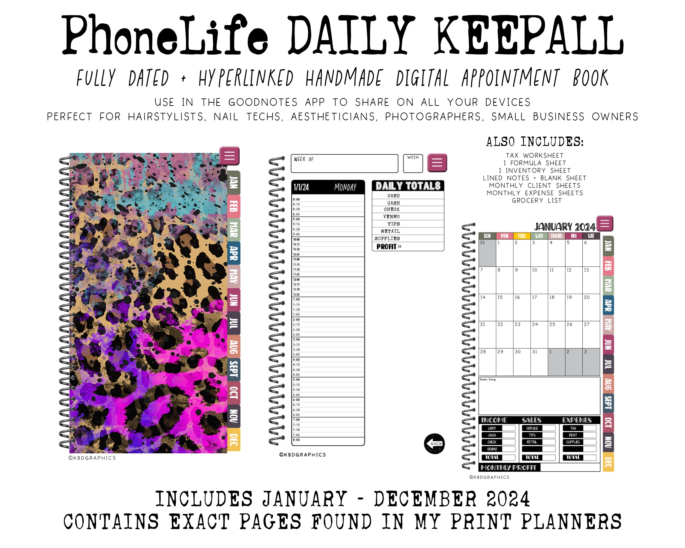 2024 PhoneLife Daily Keepall Digital Planner | DSG NEON LEOPARD