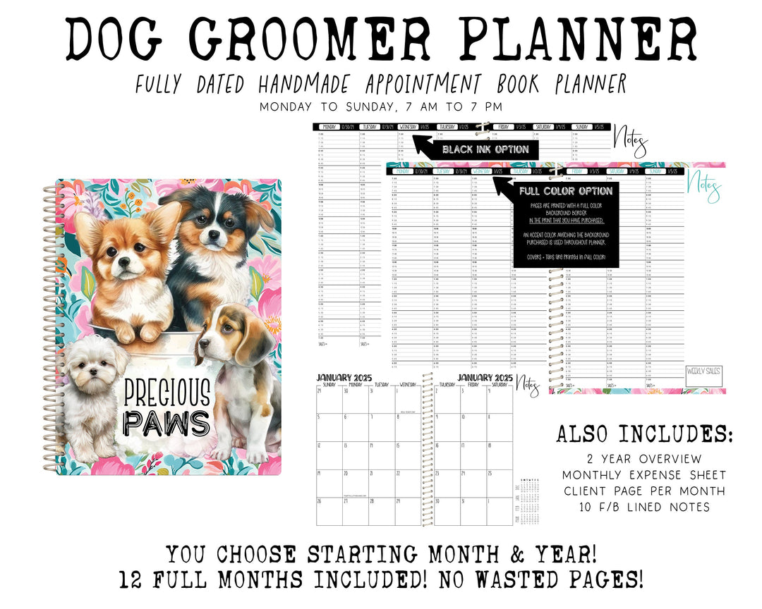 Dog Groomer Appointment Book - FLORAL DOG