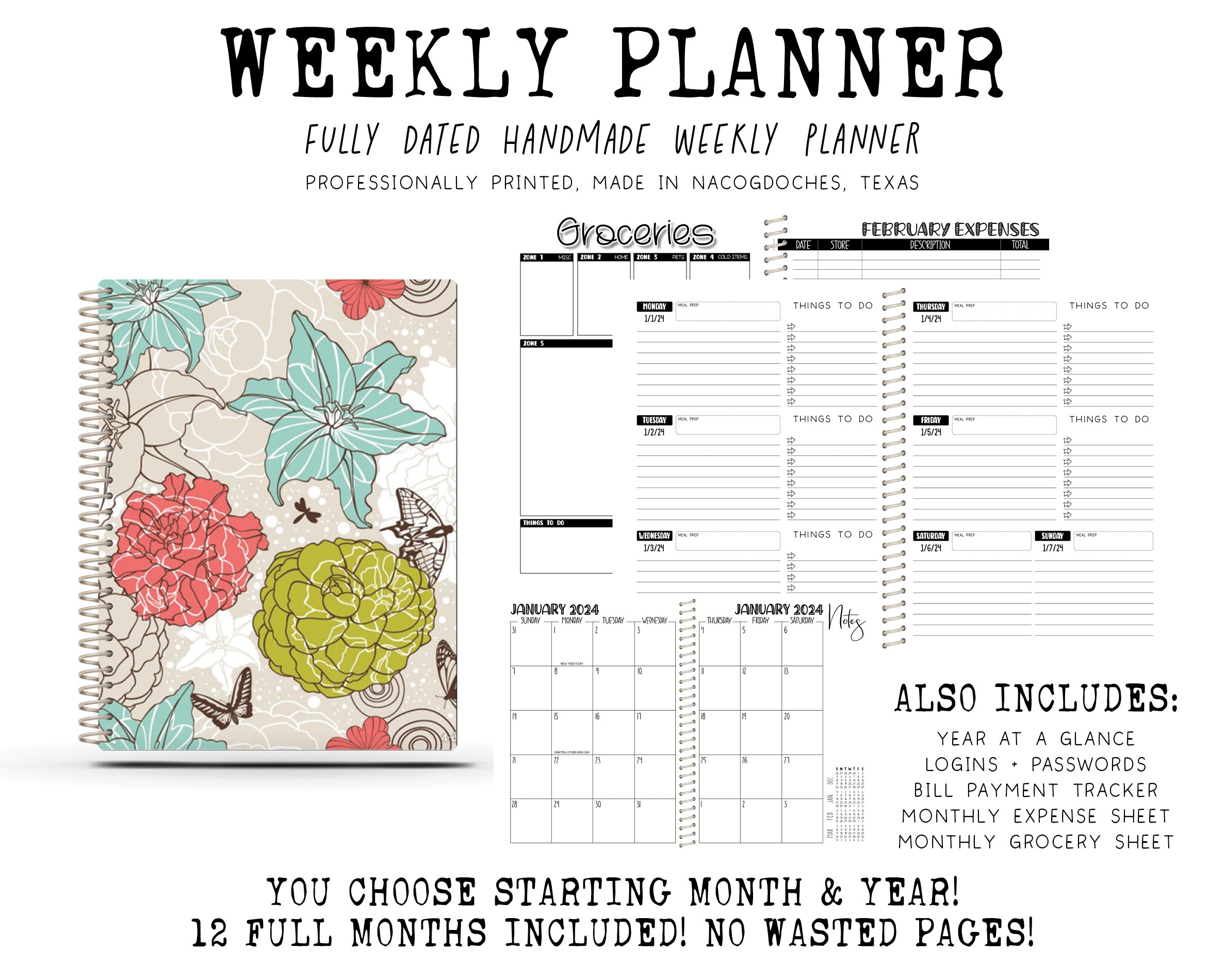 2024 Printed Weekly Planner - FLORAL BUTTERFLY