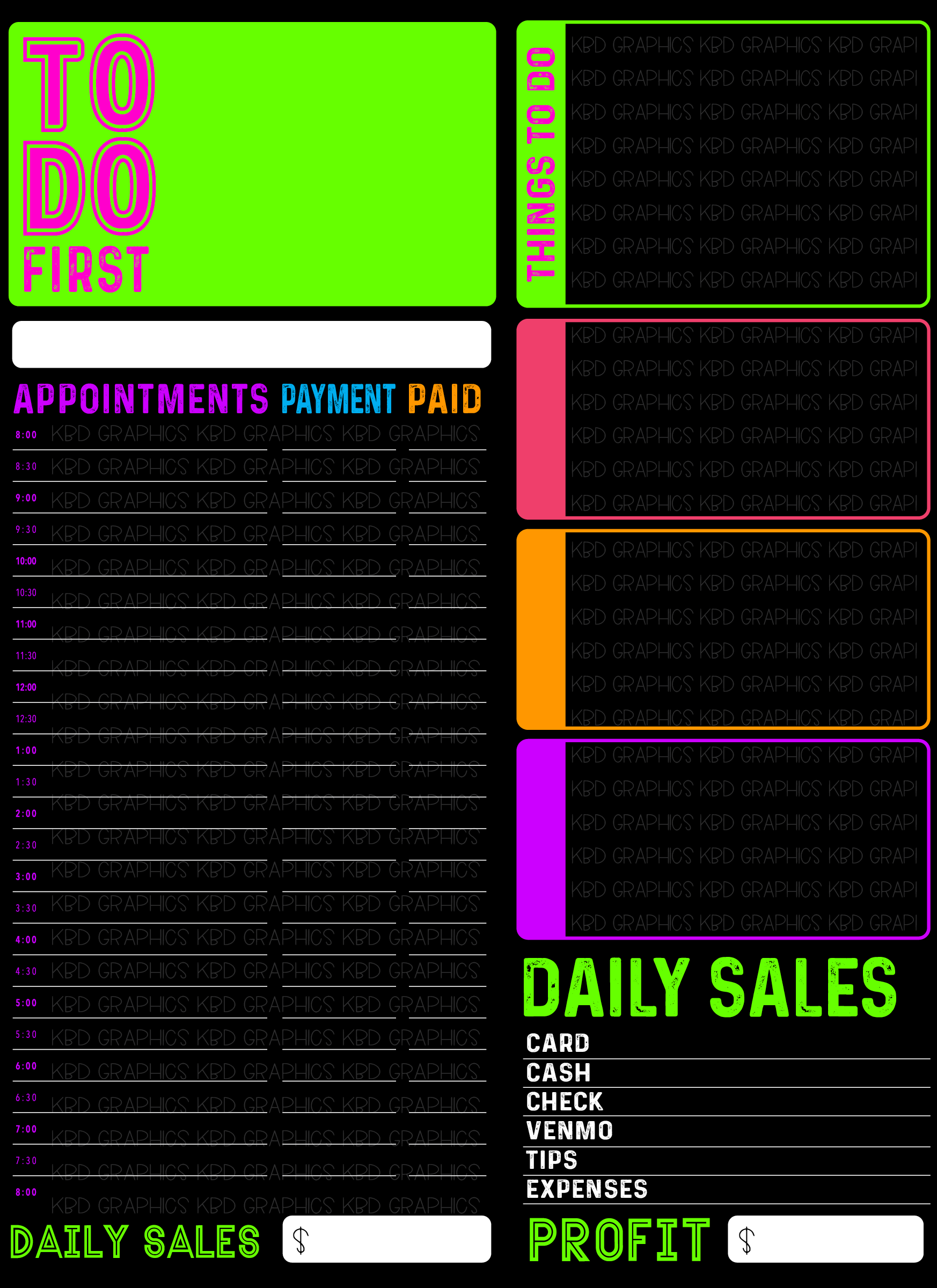 GoodNotes Daily Appointment Page - Dark Paper - BRIGHT