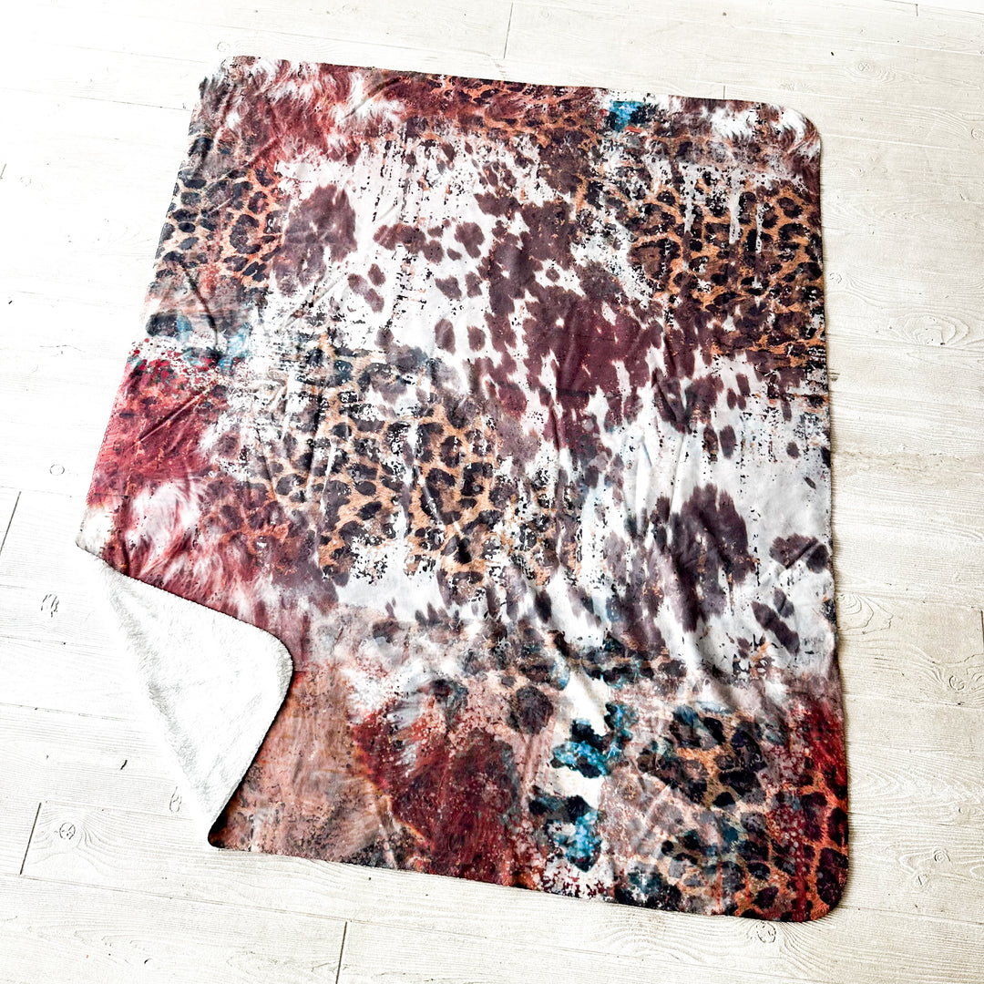 Local Pickup: SHERPA BLANKET | AQUA LEOPARD COWHIDE