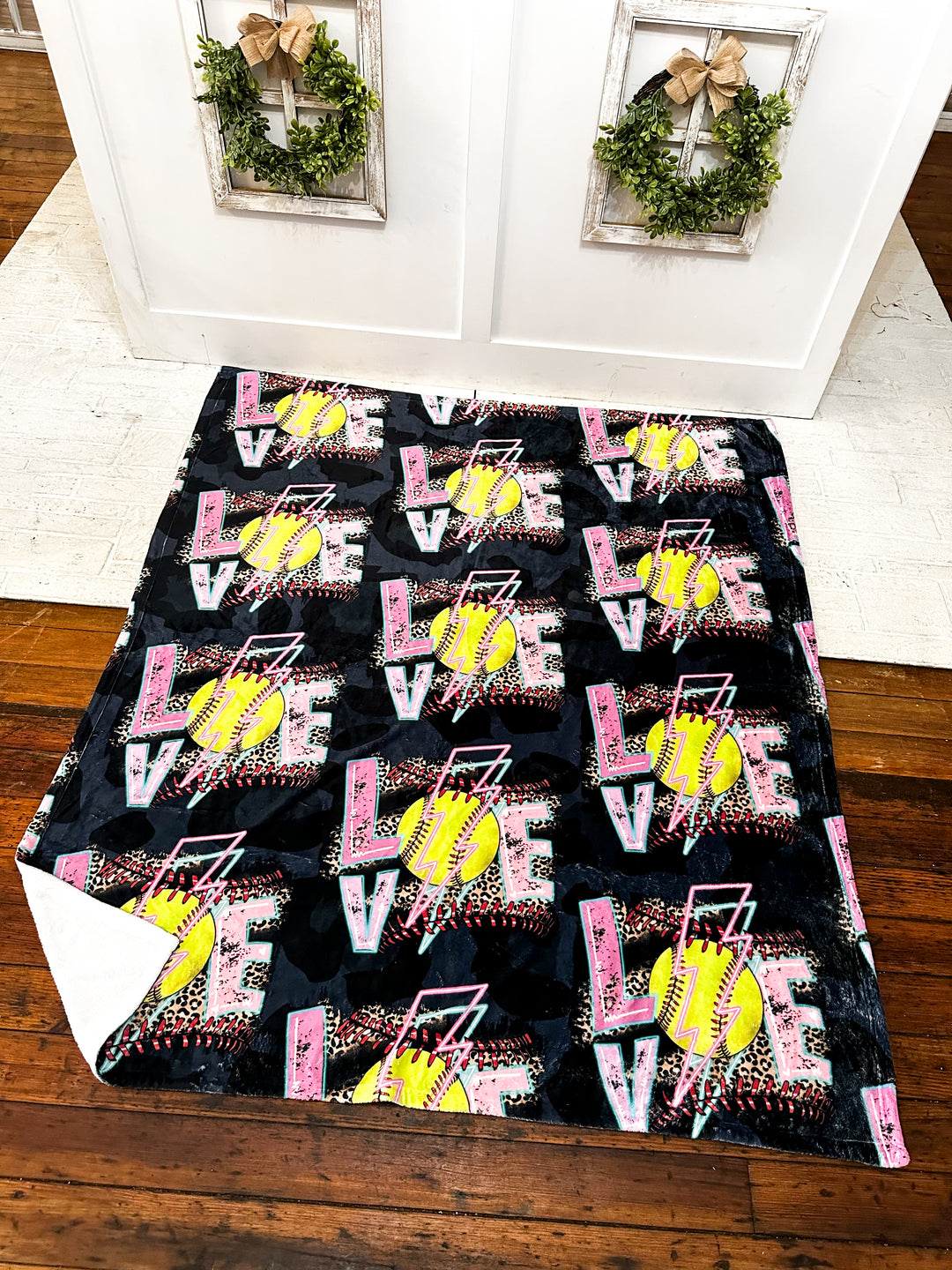 50x60 Black Leopard Softball Love Blanket