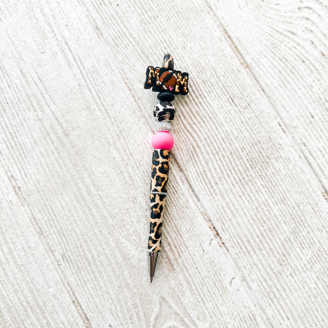 Pre-made Beaded Pen | LEOPARD FOOTBALL MOM