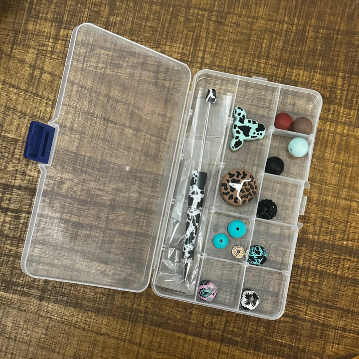 Bead Bar DIY Beaded Pen Kit | BW COWPRINT PEN | AQUA OLLIE + RODEO BROWN BULLSKULL