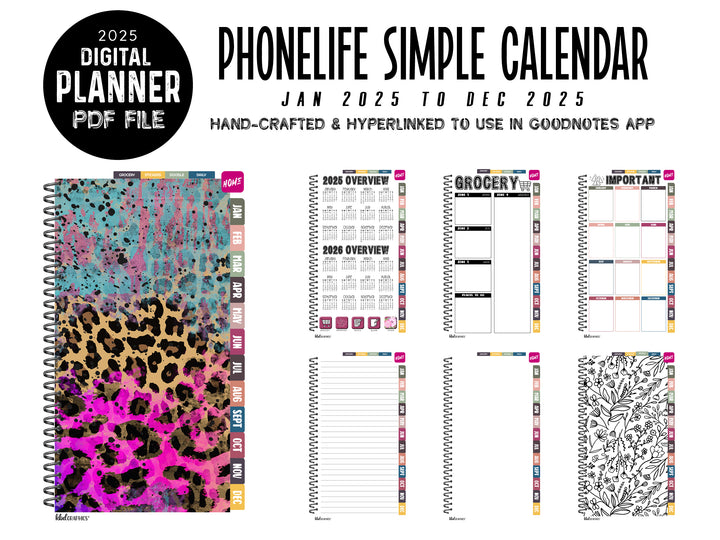 2025 PhoneLife Simple Calendar Digital Planner | JAN 2025 TO DEC 2025 | AQUA RUST LEOPARD (Copy)