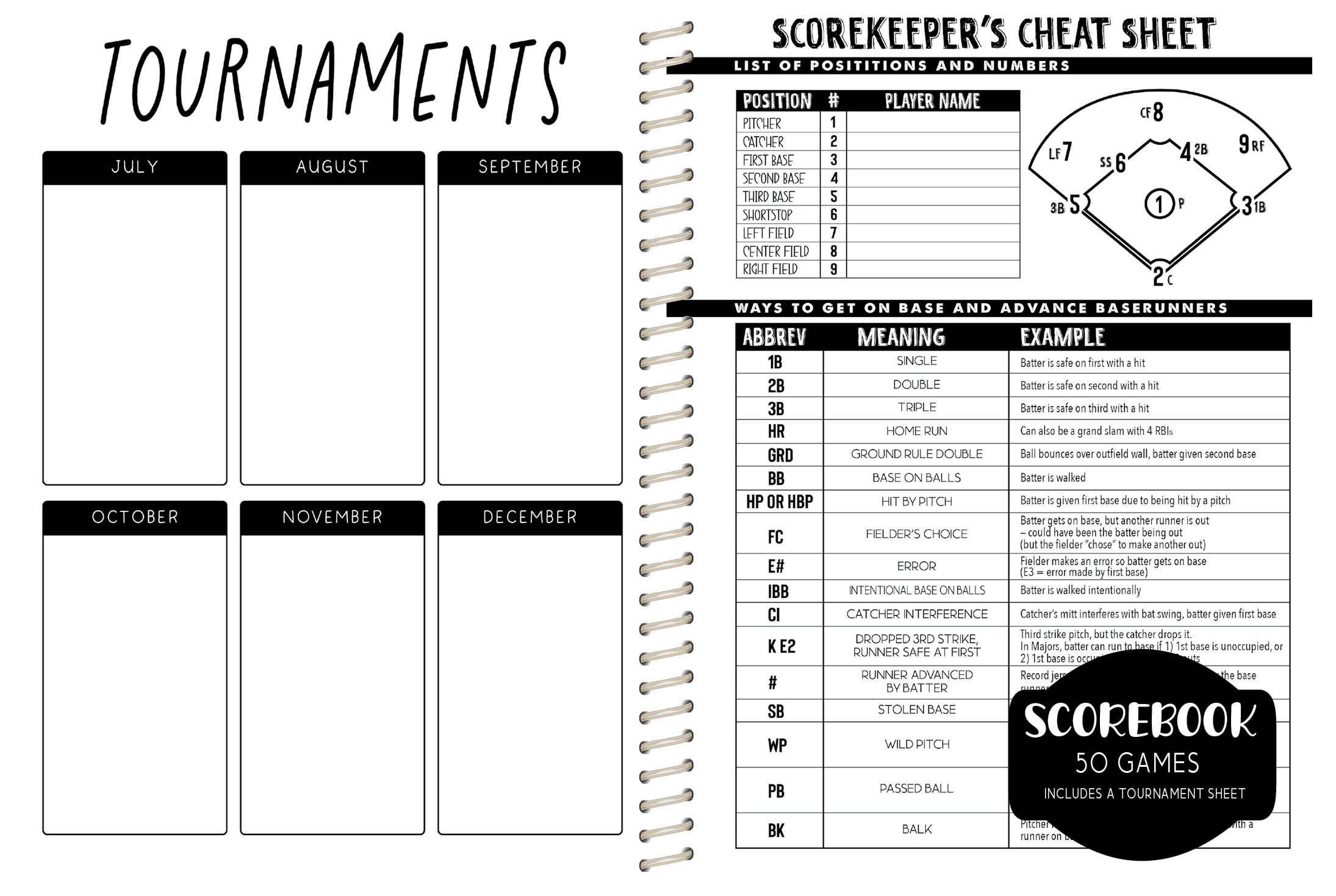 Baseball Scorebook  -  CUSTOM DESIGN