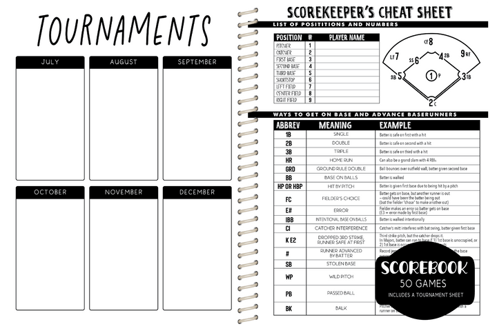 Baseball Scorebook  -  CUSTOM DESIGN