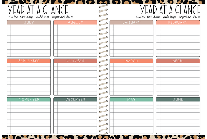 5 Custom Subject Teacher Planner -  LEOPARD RAINBOW