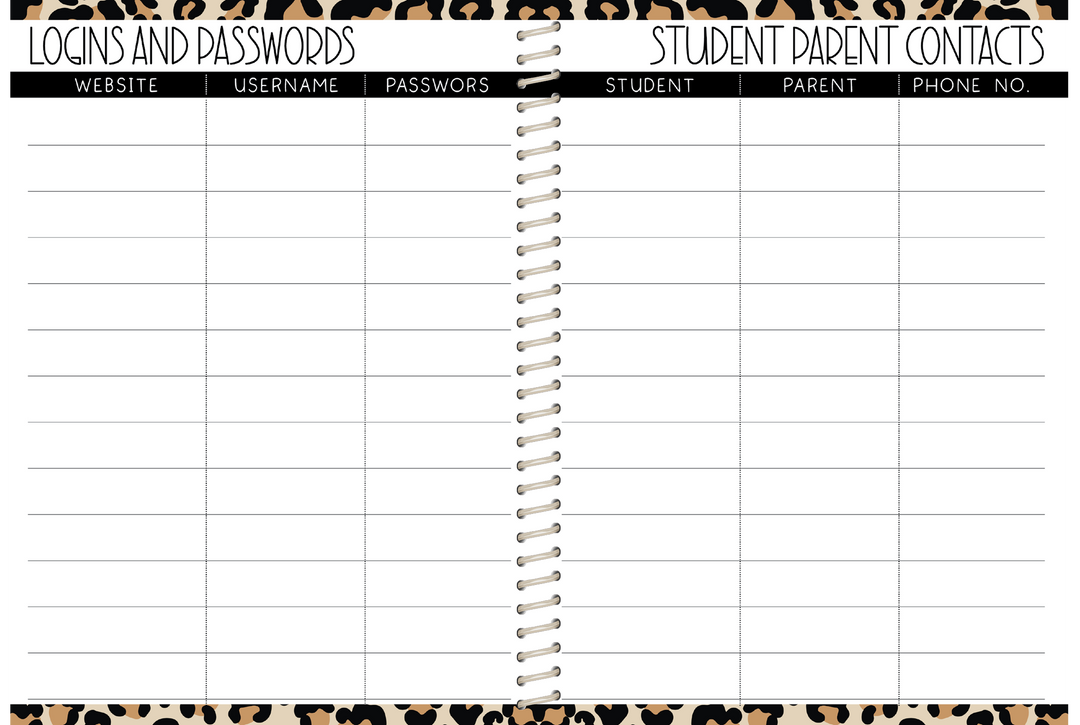 5 Custom Subject Teacher Planner -  LEOPARD RAINBOW