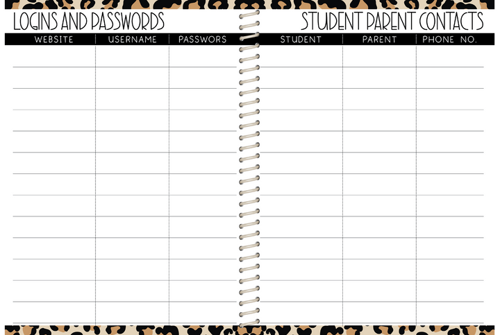 5 Custom Subject Teacher Planner -  LEOPARD RAINBOW
