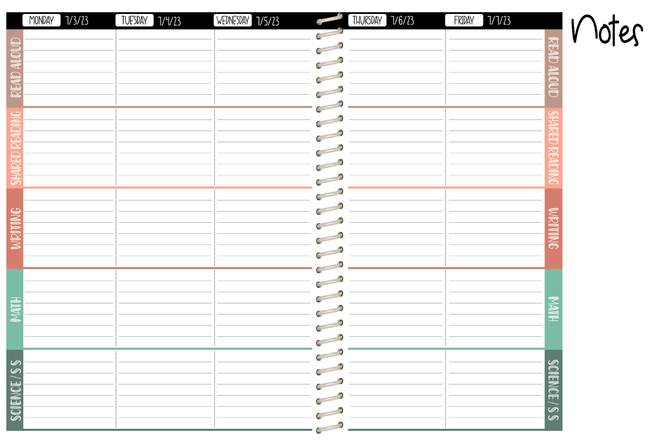 5 Custom Subject Teacher Planner -  PINK AQUA COWHIDE