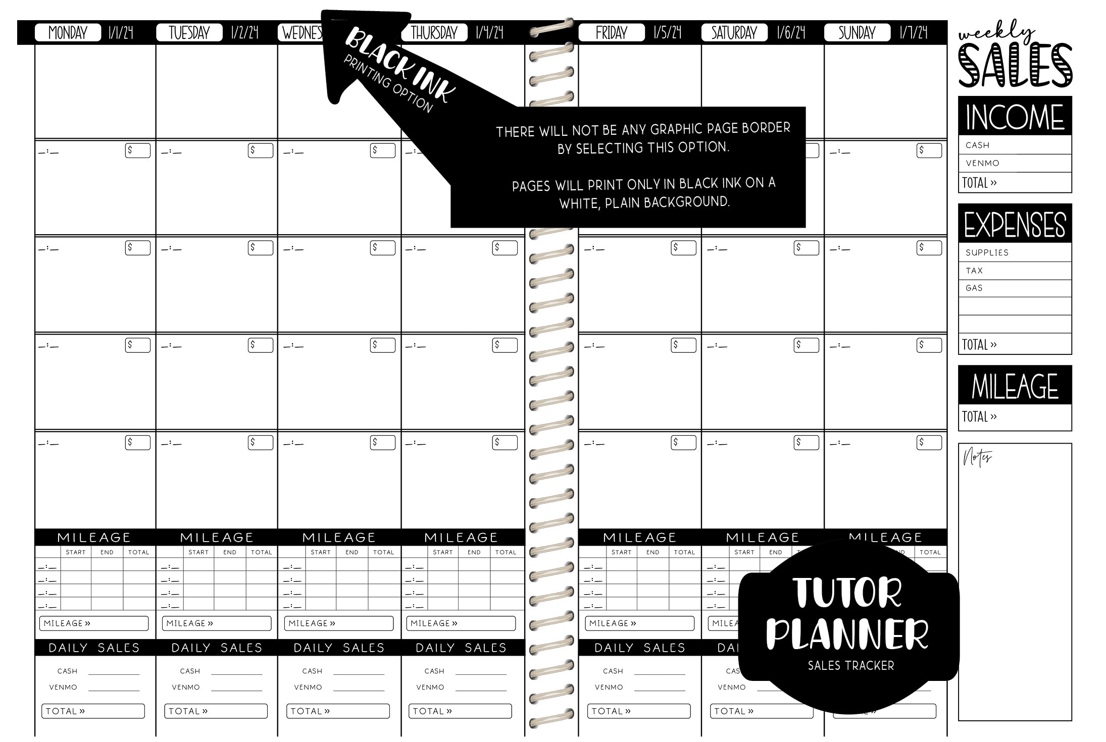 The Tutor Planner - BLACK COWHIDE
