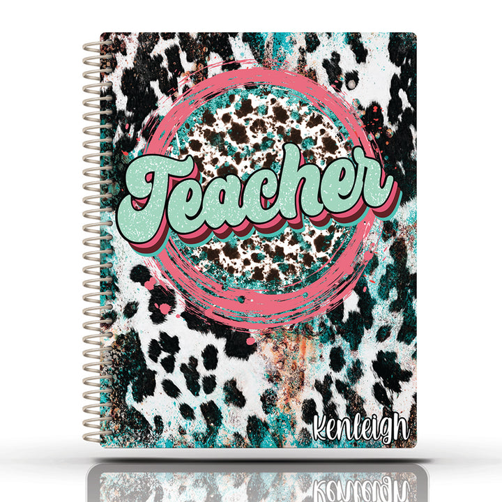 Reading/Writing Teacher Planner -  PINK AQUA COWHIDE