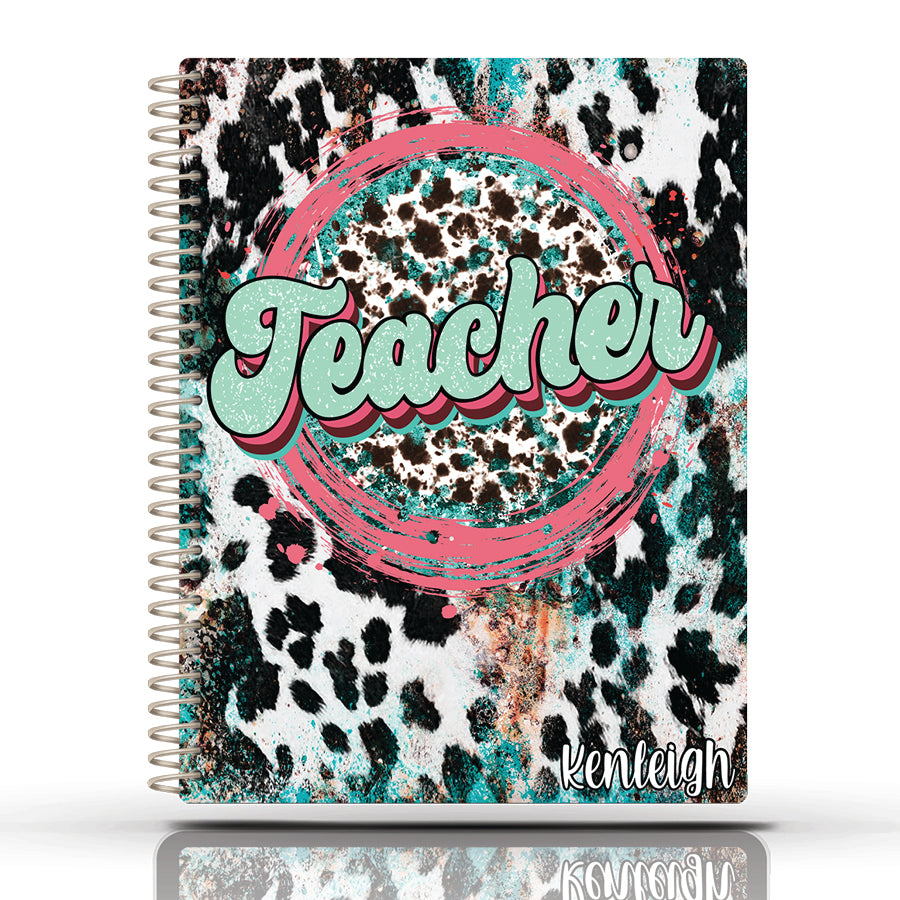 5 Custom Subject Teacher Planner -  PINK AQUA COWHIDE