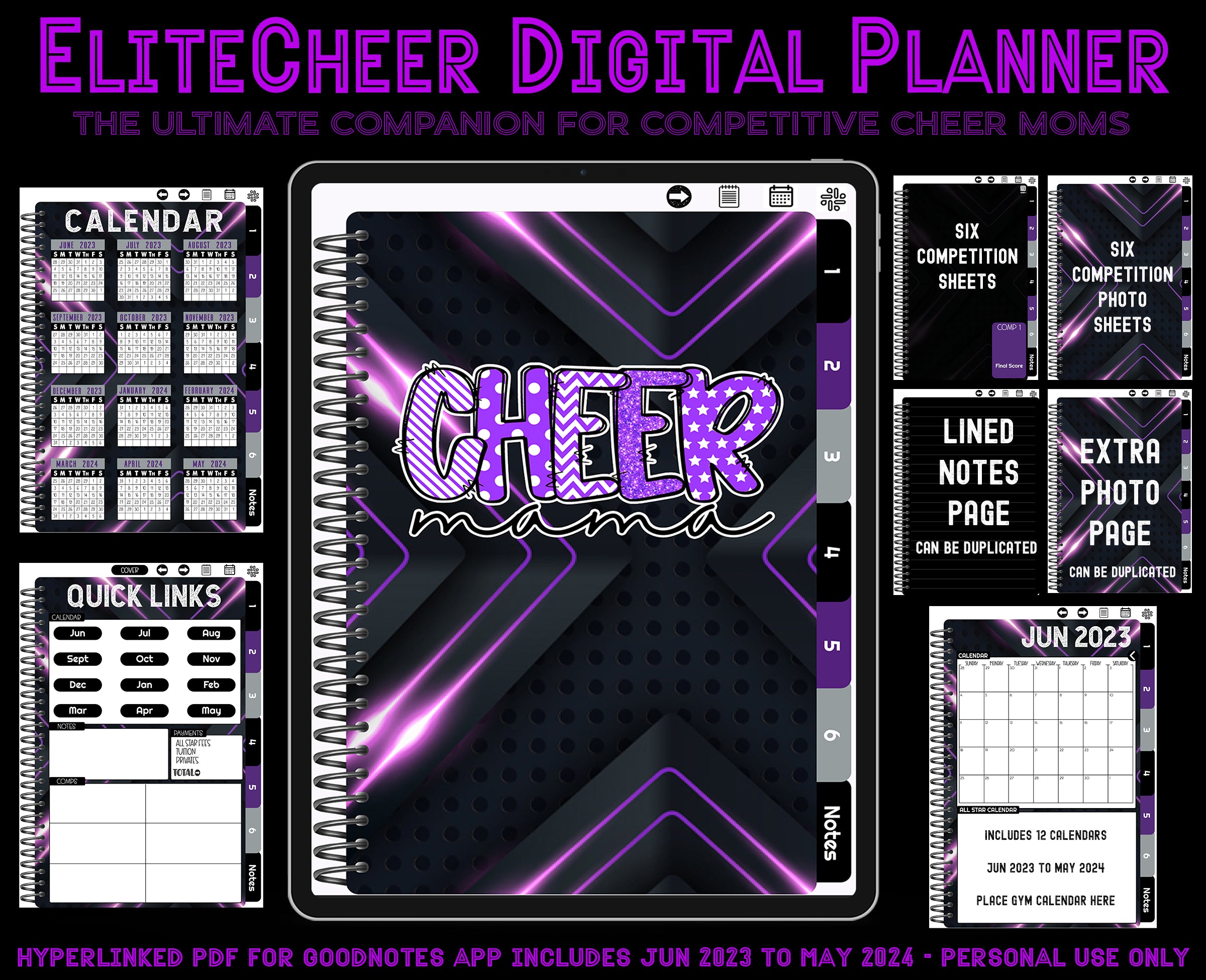 EliteCheer Digital Planner - PURPLE BLACK CHEER MAMA