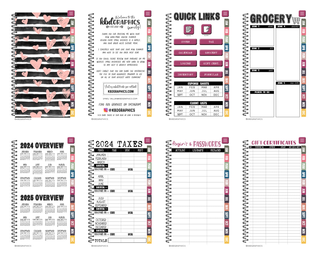 2024 PhoneLife Daily Keepall Digital Planner | BLACK LINED HEARTS