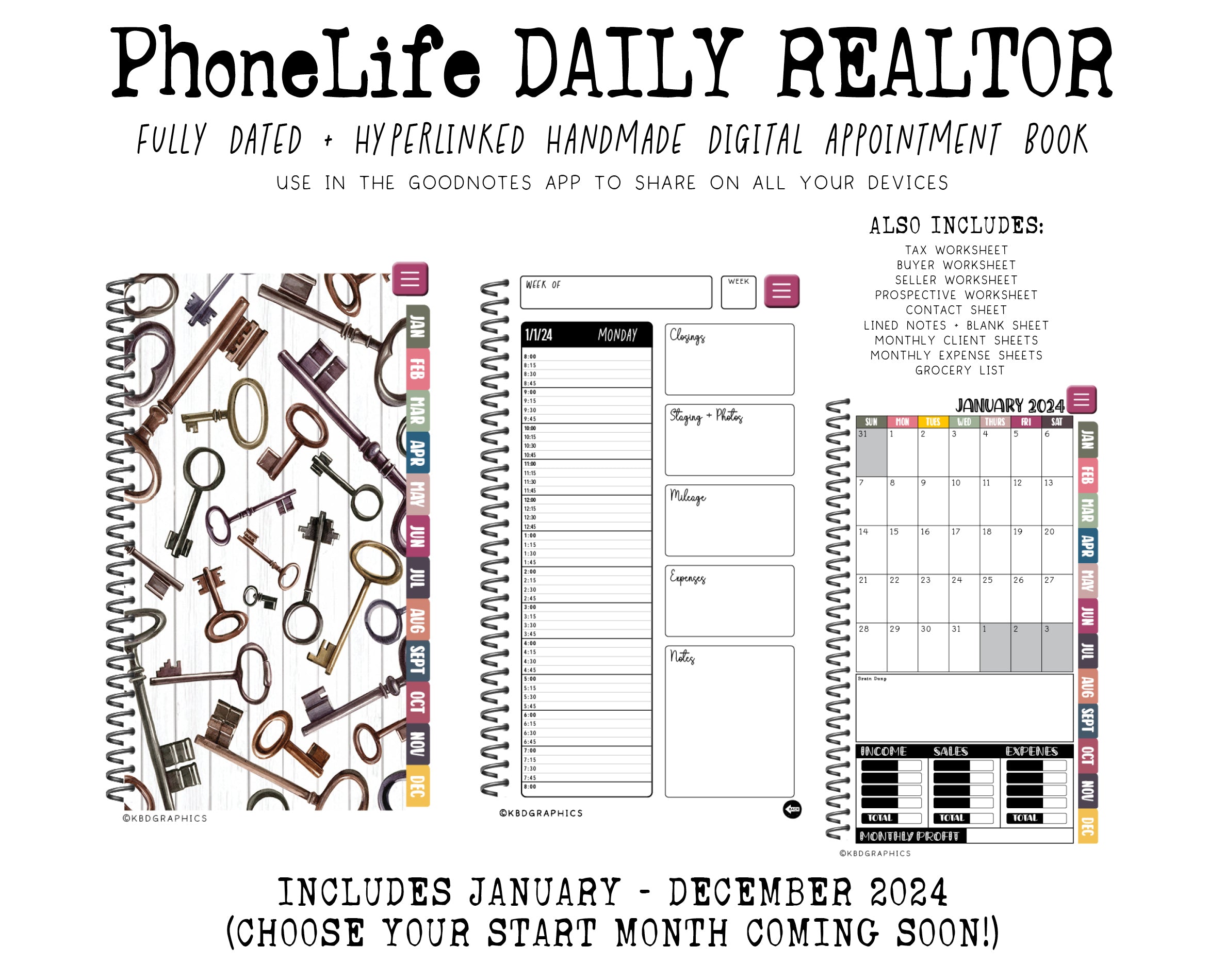2024 PhoneLife Daily Realtor Digital Planner | ANTIQUE KEY
