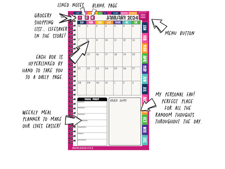 PhoneLife Hourly Digital Planner | Cheer + Baseball | BW Cheetah