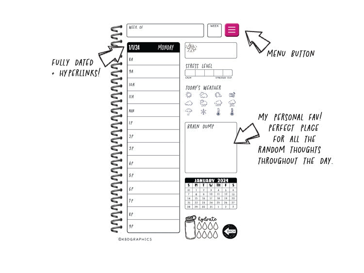 PhoneLife Hourly Digital Planner | Cheer + Baseball | BW Cheetah