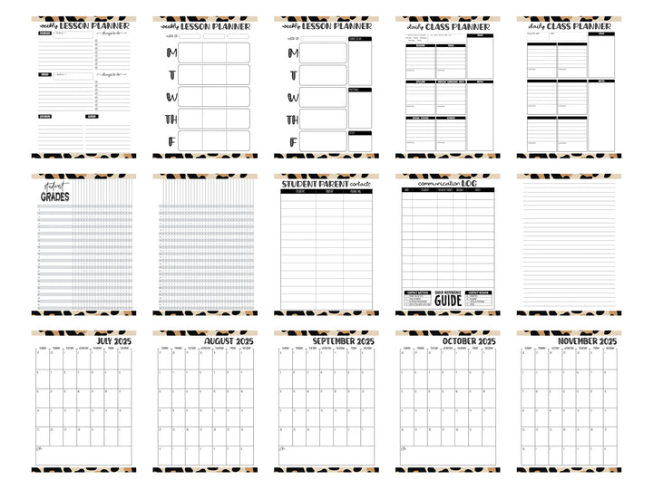 PRINTABLE 2025/2026  Teacher Planner Pages Pack - Ready to print pdf  -  LEOPARD RAINBOW