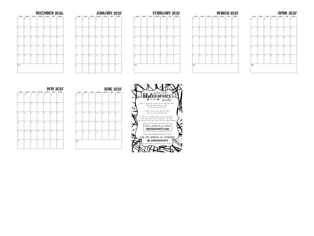 PRINTABLE 2026/2027  Teacher Planner Pages Pack - Ready to print pdf  -  BLACK INK ONLY