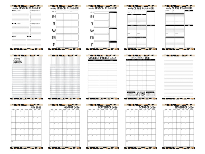PRINTABLE 2026/2027  Teacher Planner Pages Pack - Ready to print pdf  -  LEOPARD RAINBOW