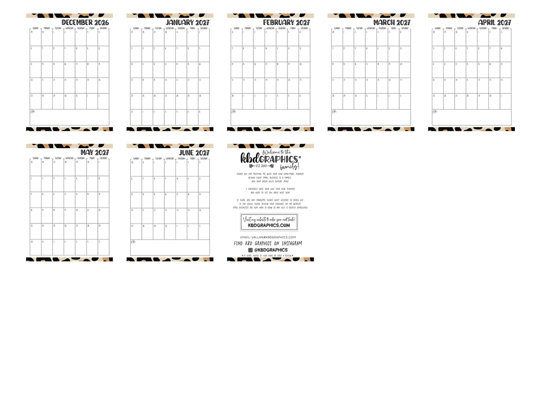 PRINTABLE 2026/2027  Teacher Planner Pages Pack - Ready to print pdf  -  LEOPARD RAINBOW