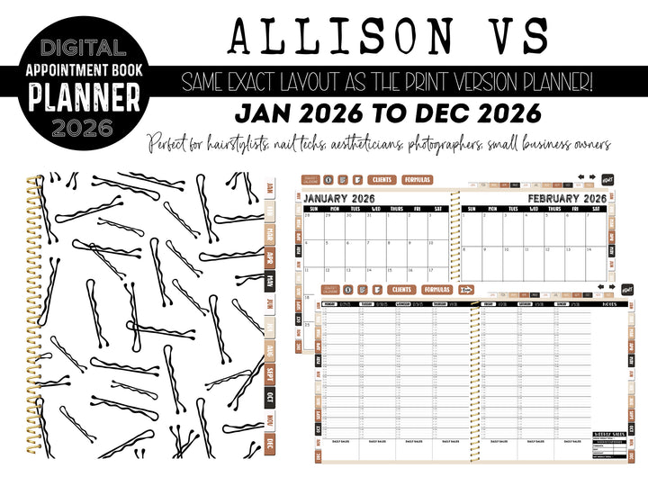 2026 Digital Appointment Book | ALLISON VS | BOBBY PIN
