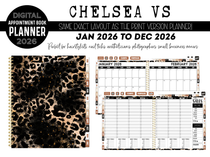 2026 Digital Appointment Book | CHELSEA VS | BLACK GLITTER LEOPARD