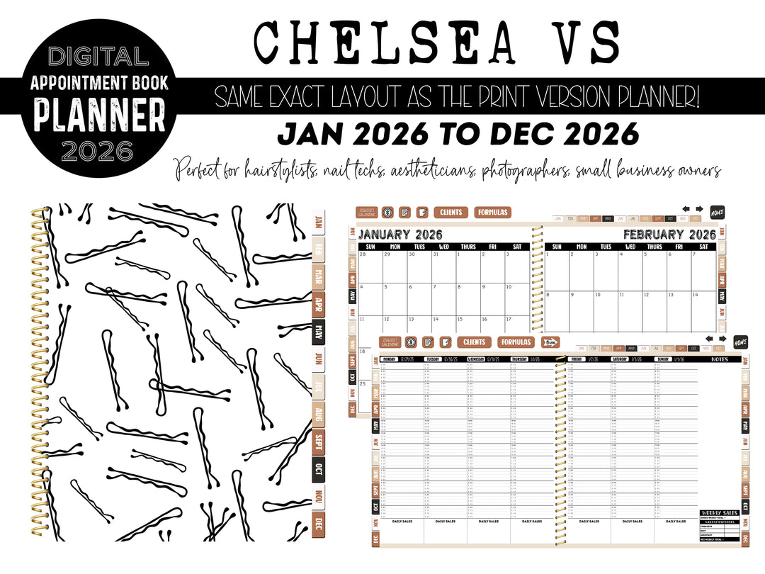 2026 Digital Appointment Book | CHELSEA VS | BOBBY PIN