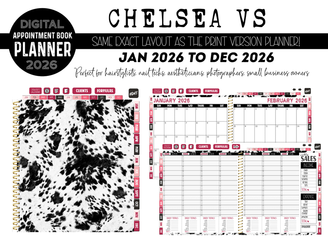 2026 Digital Appointment Book | CHELSEA VS | BW COWHIDE