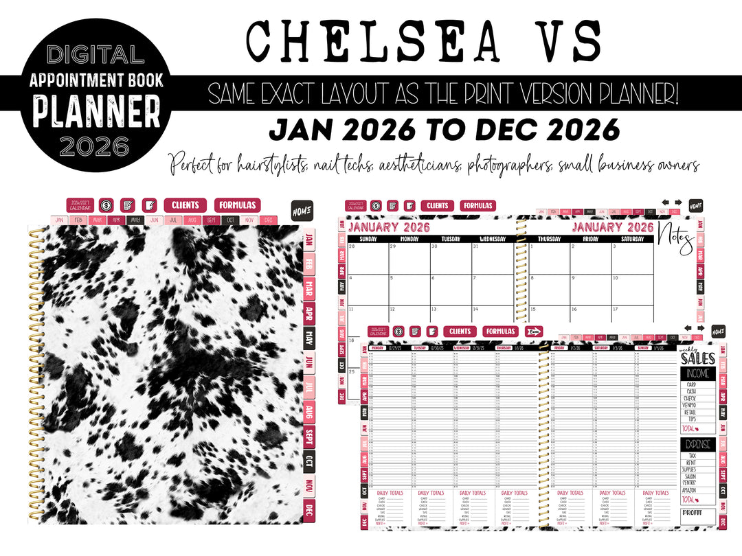 2026 Digital Appointment Book | CHELSEA VS | BW COWHIDE