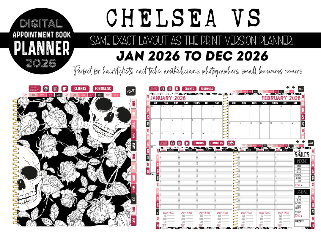 2026 Digital Appointment Book | CHELSEA VS | BW SKULLS
