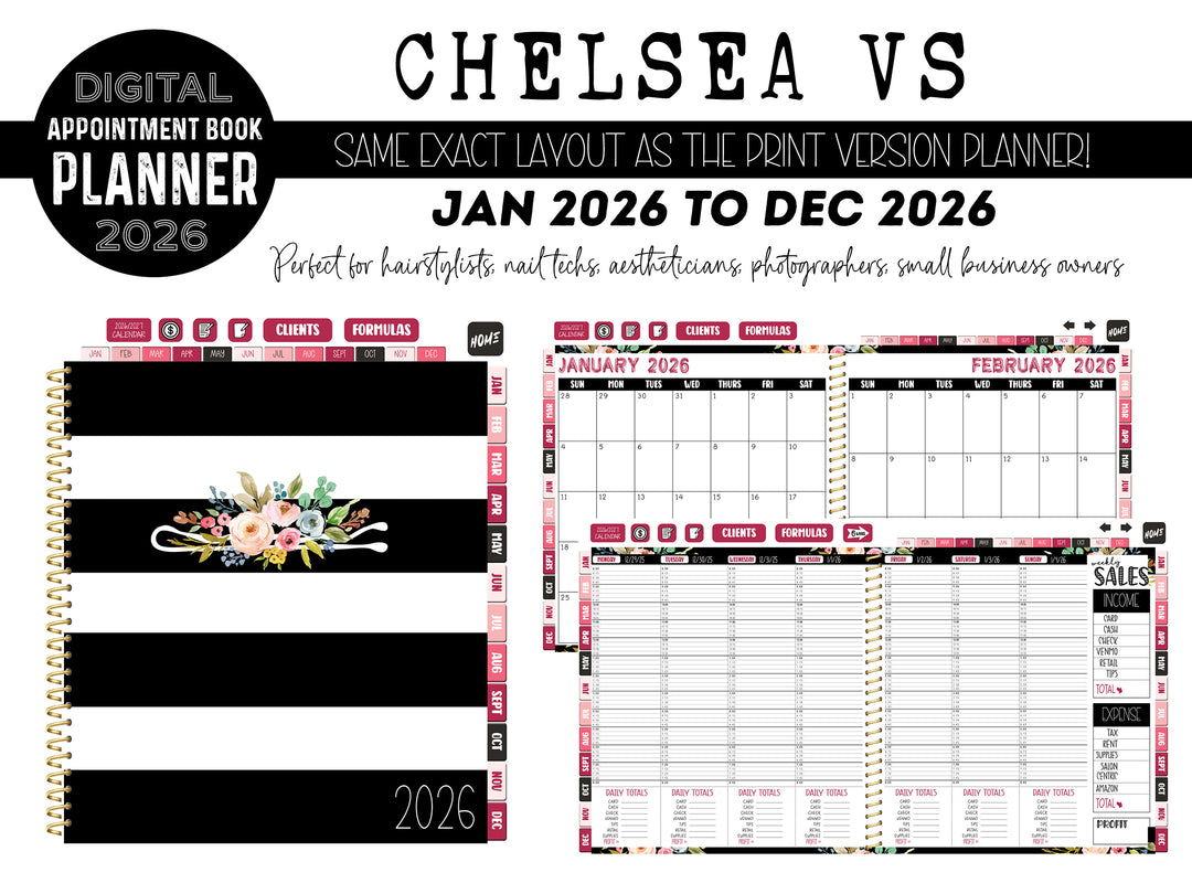 2026 Digital Appointment Book | CHELSEA VS | BW STRIPPED FLORAL