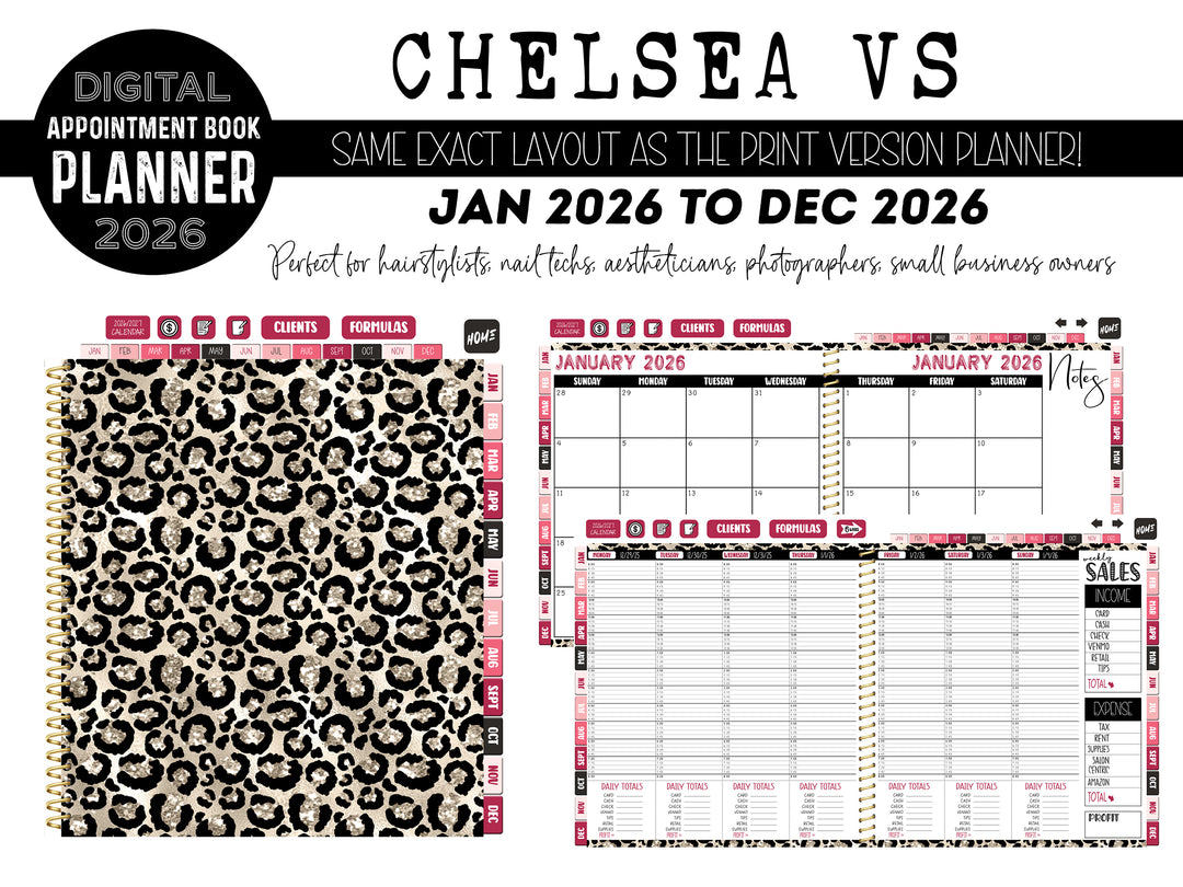 2026 Digital Appointment Book | CHELSEA VS | CHAMPAGNE CHEETAH